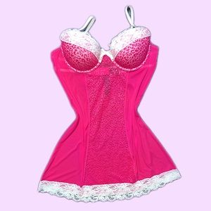 Vintage hot pink leopard babydoll slip dress